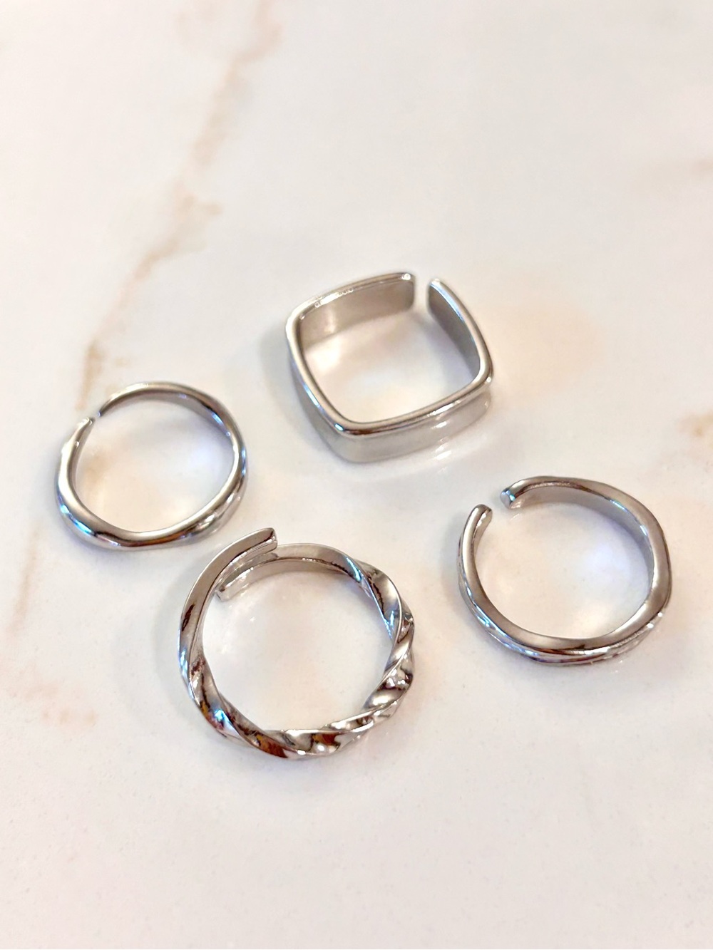 Silver Tone Women's Mixed Stackable Rings Set - Picture 2 of 6